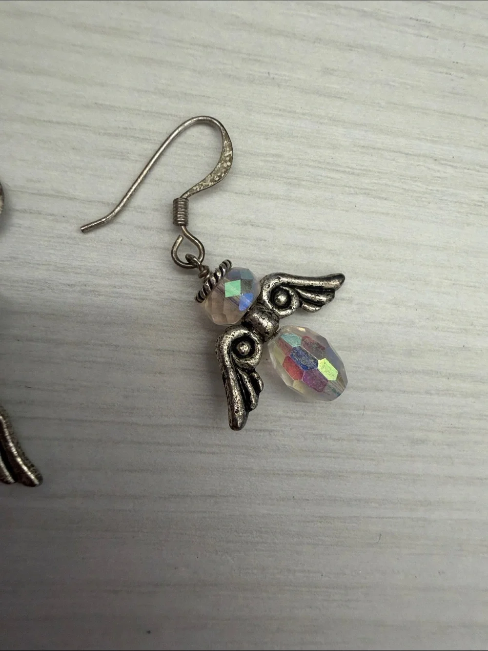 Iridescent Crystal Angel Wing Drop Earrings - Silver